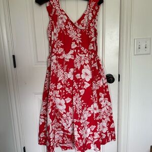 J. Peterman Red and White Floral Midi Dress